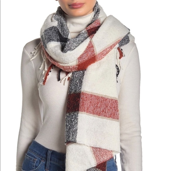 Free People Valley Plaid Print Fringe Scarf - Picture 1 of 9